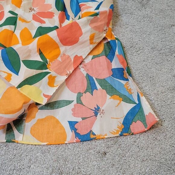 Vince Camuto Tropical Floral Sleeveless Tie Waist Midi Dress Cotton Size 10 - Picture 7 of 9